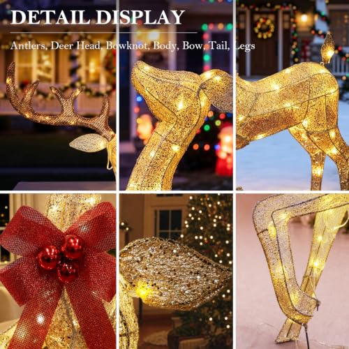 DrVIBES 3-Piece 4.3FT Gold 3D Lighted Christmas Reindeer Family Set - Outdoor Decor