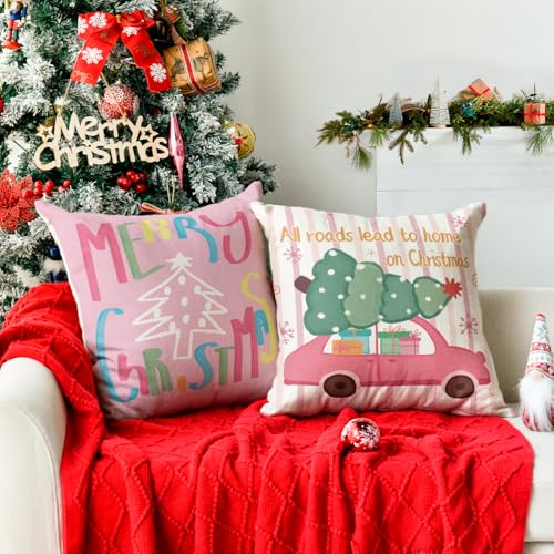 AVOIN Colorlife Christmas Throw Pillow Covers - Set of 4, 18x18 Inch Holiday Decor with Snowflake Design