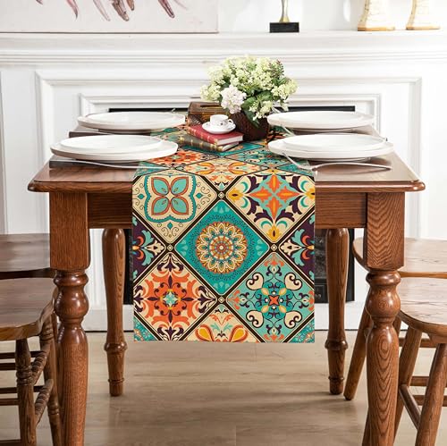 Boho Bohemian Table Runner - Vintage Seasonal Design, 13 x 36 Inches - Bohemian B