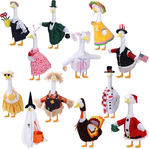 Holiday Porch Goose Outfit Set - 12 Seasonal Costumes for 23-Inch Lawn Geese
