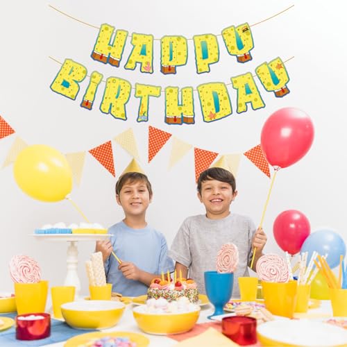 Cartoon Yellow Happy Birthday Banner - Fun Party Decoration
