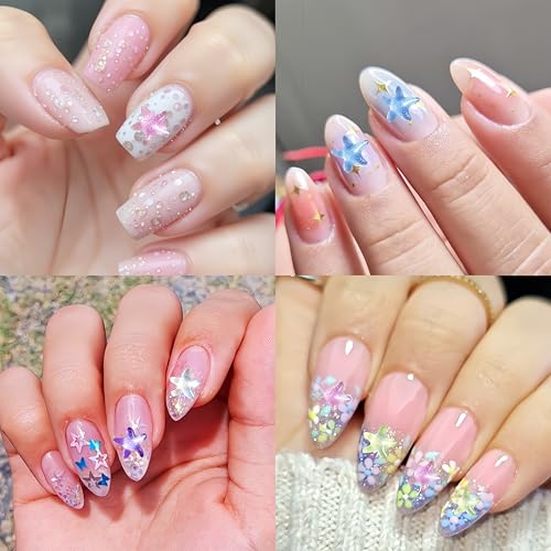 Starfish Nail Charms 200Pcs Colorful 3D Resin Beach Nail Gems for DIY