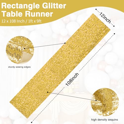 Gold Sequin Table Runner - 12 x 108 Inch, 1 Pack