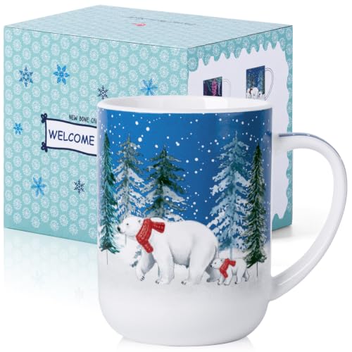 Polar Bear Mug 20oz Large Ceramic Coffee Cup with Snowy Forest Design - Christmas Gift Idea - Variation of Polar Bear