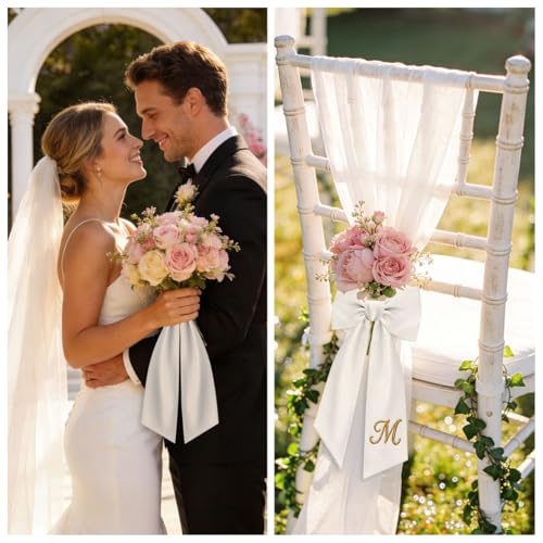 QIFUNEY White Wreath Sash Set for Front Door - 55''x4.5'' (2PCS)