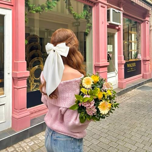 AWAYTR 4 Pcs Big Hair Bows for Women, Silky Satin Long Tail Barrette Clips