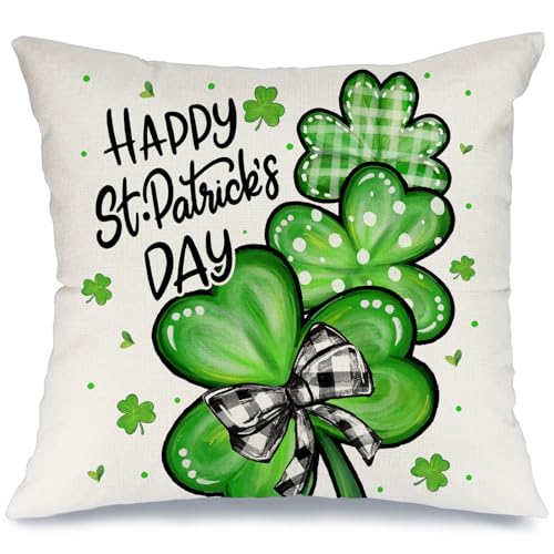 St. Patrick's Day Pillow Cover 18x18 - Shamrock Farmhouse Decor