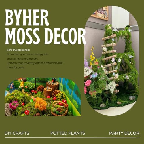 BYHER 7OZ Fake Moss for Indoor Plants & Crafts - Lifelike Greenery
