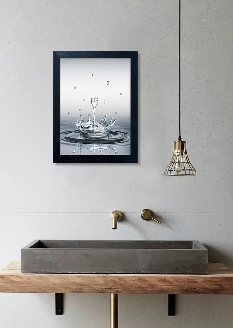 Skiennix Framed Bathroom Wall Art - Heart Water Drop Splash Canvas Print | Modern Home Decor