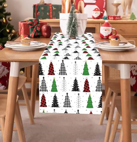 3-Pack Christmas Plastic Table Runners - 14x108 inches, Gingham Design