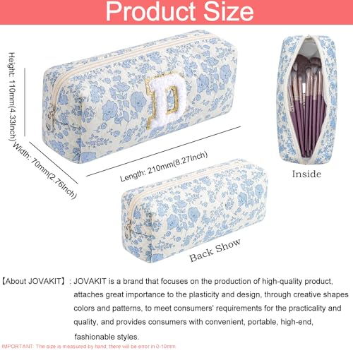 JOVAKIT Blue Floral Alphabet Makeup Bag - Travel Toiletry Pouch Organizer