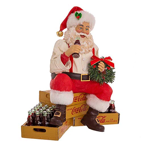 Coca-Cola Santa Sitting on Crates Holiday Decor - 9 Inch Kurt Adler Figurine