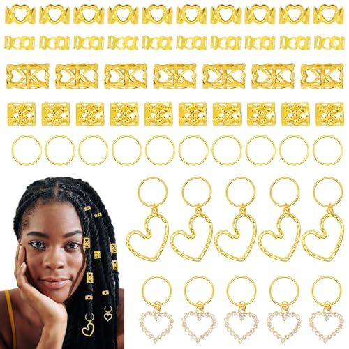 120Pcs Heart Gold Hair Cuffs & Braid Charms Metal Jewelry Decor