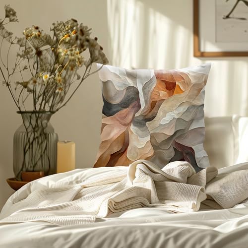 Modern Abstract Throw Pillow Cover 18x18 - Beige Brown & Orange