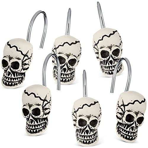 Jetec 12-Piece Skull Shower Curtain Hooks, Stainless Steel Gothic Rings