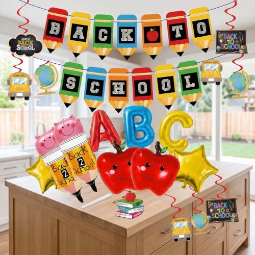 Back to School Decorations Set - Pencil & Apple Balloons & Banners