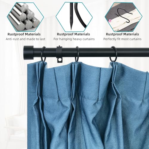 60 Metal Curtain Rings & Hooks Set - Durable Black 30mm Diameter