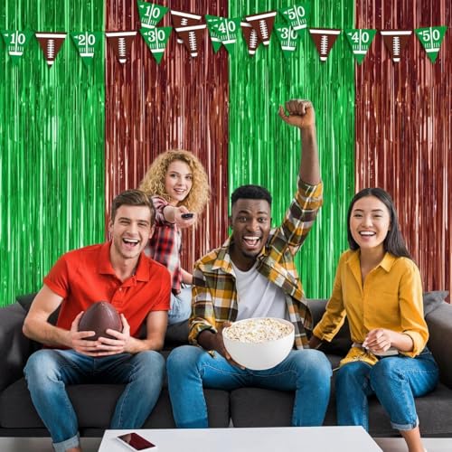 Football Party Foil Fringe Curtains - 2 Pack Green & Brown