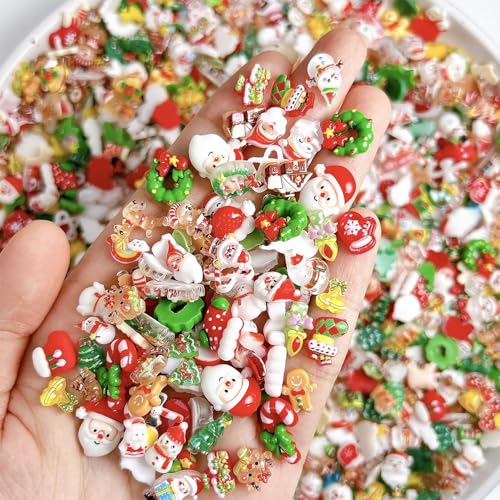 40Pcs Christmas Nail Charms 3D Resin Santa Reindeer Gems