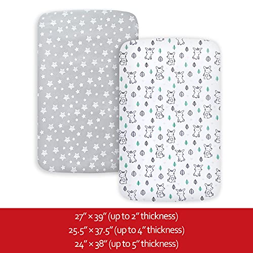 Moonsea 2-Pack Mini Crib Sheets, Stars & Bunny Playard Fitted Sheets