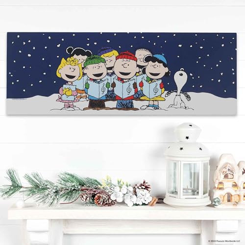 Navy Peanuts Charlie Brown Snoopy & Friends Carolling Metal Sign - Holiday Decor