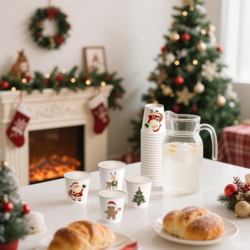 Brown Christmas Disposable Paper Cups 3oz - Santa Deer Design, 100 Pack