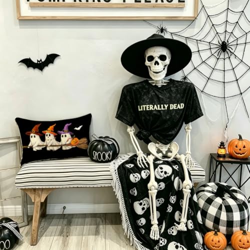 RABUSOFA Halloween Outdoor Throw Pillow Cover 12x20 - Waterproof Ghost Decor