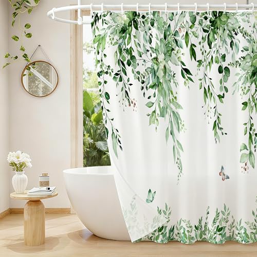 Green Eucalyptus Shower Curtain - 120gsm Heavy-Duty, 72x72 Inch - Green1