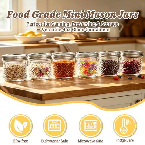STARDISDE 4oz Clear Glass Mason Jars 8-Pack with Lids - Vintage Style, Food-Grade, Leakproof, DIY & Gift Set