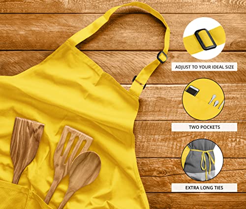 Utopia Kitchen 2 Pack Yellow Bib Aprons - Adjustable, Pockets, Oil & Water Resistant