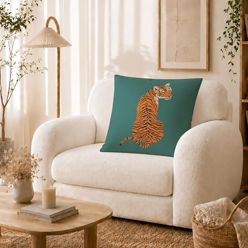 Tiger Throw Pillow Cover 18x18, Boho Flannel Decorative Case - Tiger-01