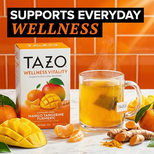 TAZO Wellness Vitality Mango Tangerine Turmeric Tea Bags - 16 Count (Pack of 6)