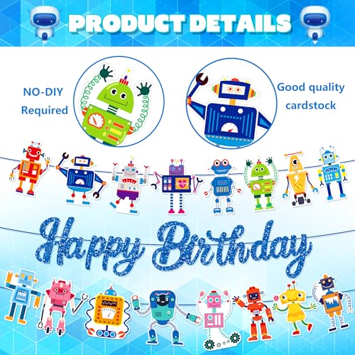 Cartoon Robot Happy Birthday Banner Set - 3Pcs Party Decoration