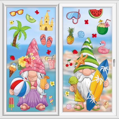 Tropical Gnome Summer Window Clings - Double-Sided PVC Stickers