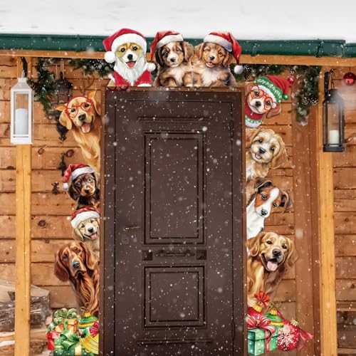 Christmas Dog Door Banner Set - Holiday Porch Decorations, 72.8 x 35.4 in, 3 Pieces