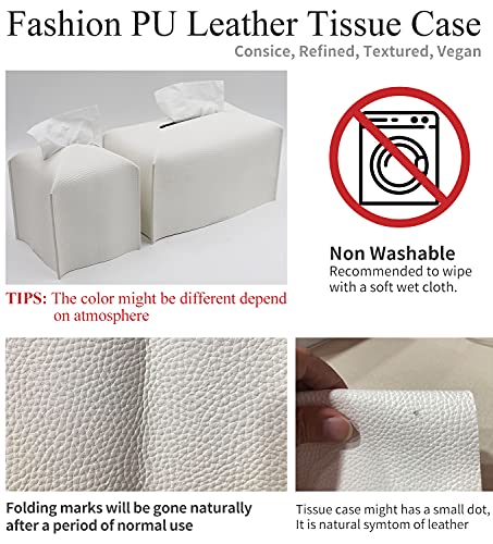 Livelab PU Leather Rectangular Tissue Box Cover - Off White, 9.5-inch
