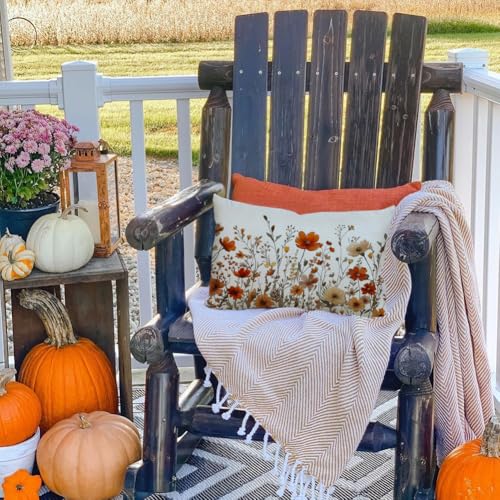 RABUSOFA Rust Floral Fall Throw Pillow Cover, 12x20 Inch Farmhouse Decor