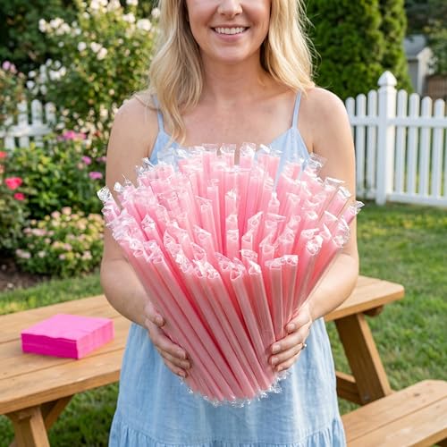 100 Pcs Reusable Heart Shaped Pink Straws for Parties