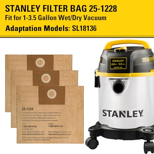 STANLEY 25-1228 Disposable Vacuum Filter Bags for 1-3.5 Gallon Vacs (3-Pack)