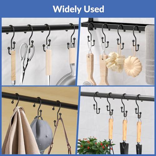 Goowin Black Double Shower Curtain Hooks - Rust-Proof Metal Rings (12 Pcs)