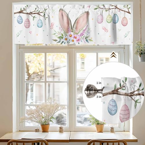 Easter Bunny Window Valance 54x18 Inch Colorful Egg Rabbit Rod Pocket
