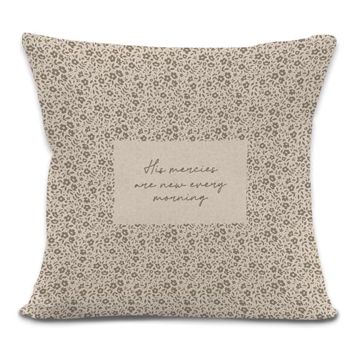 LRyeisahh Boho Floral Christian Throw Pillow Cover - Neutral Flower Religious Bible Verse 18x18, Variation 3