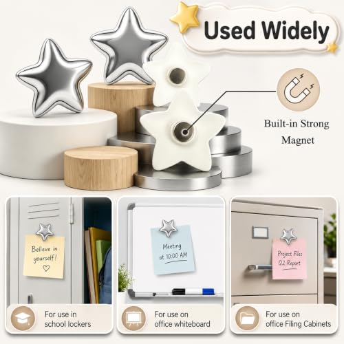 10 Silver Star-Shaped Fridge Magnets for Home & Office Decor