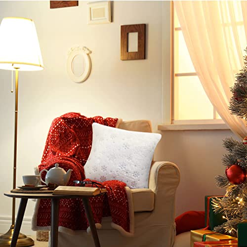 Christmas Pillow Covers Set of 2 - 18x18 Faux Fur Snowflakes