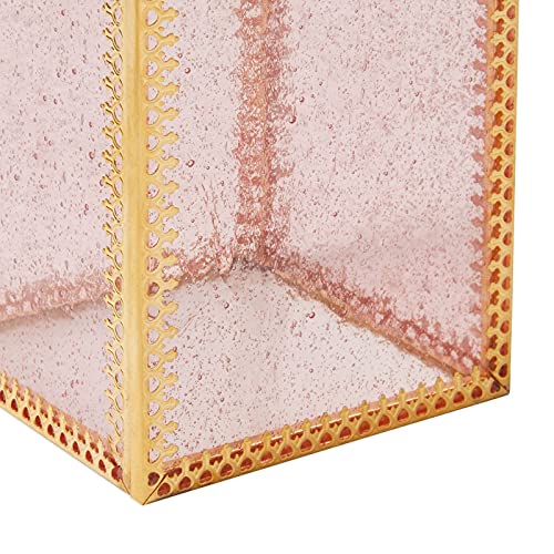 Glamlily Vintage Pink Glass Makeup Brush Holder with Gold Brass Frame
