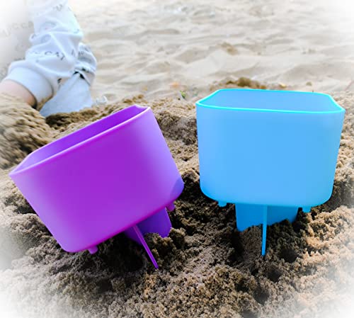 Beach Cup Holder with Pocket - Blue/Purple, 2 Pack Portable Coasters