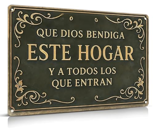 Vintage Christian Metal Wall Sign - God Bless Your Family (8x12 in, Spanish)