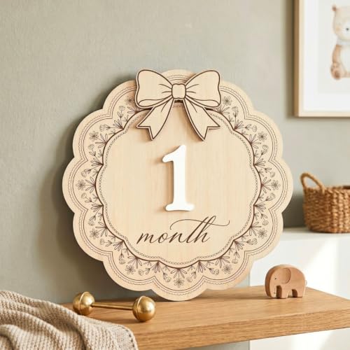 3D Baby Monthly Milestone Signs - Girls 1-12 Months with Wooden Bow