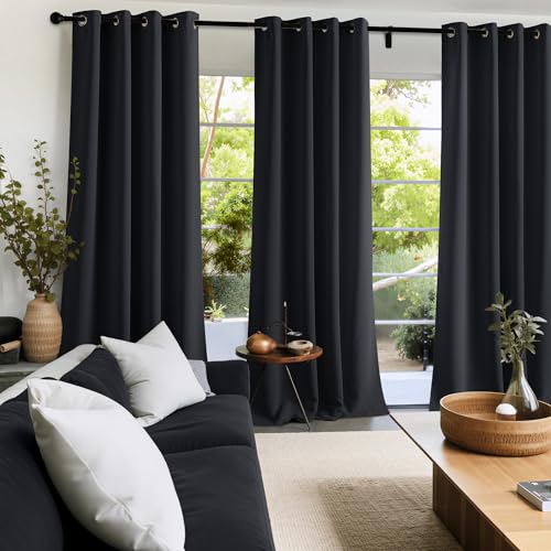 NICETOWN Black Room Darkening Curtains - 2 Panel Set, 52" x 96"