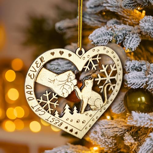 Best Cat Dad Ever Wooden Christmas Ornament Heart-Shaped Gift